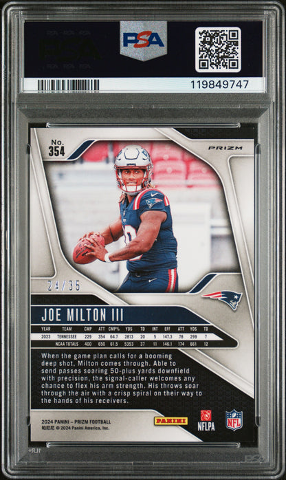 Joe Milton 2024 Panini Prizm Rookie #354 Red Shimmer #24/25 PSA 7 Near Mint
