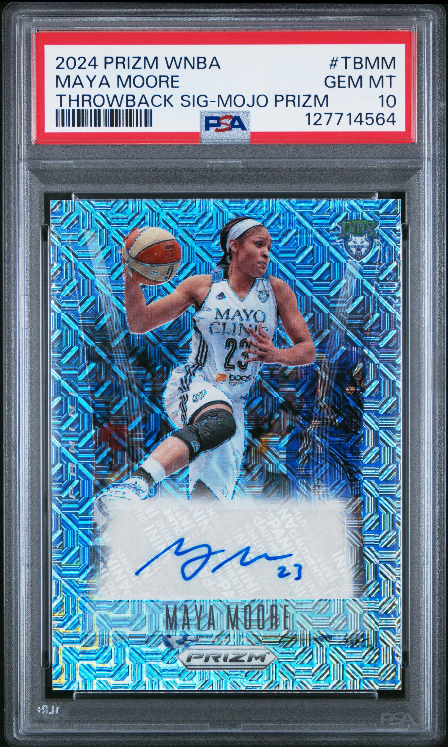Maya Moore 2024 Panini Prizm WNBA Throwback Auto Mojo Prizm #10/25 PSA 10 Gem Mint