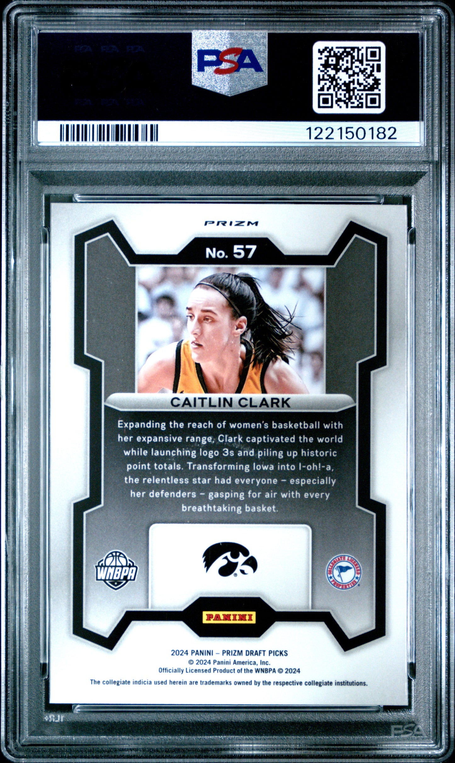 Caitlin Clark 2024 Panini Prizm Draft #57 Silver Prizm PSA 10 Gem Mint
