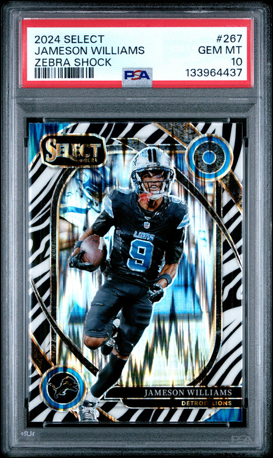 Jameson Williams 2024 Panini Select #267 Zebra Shock PSA 10 Gem Mint