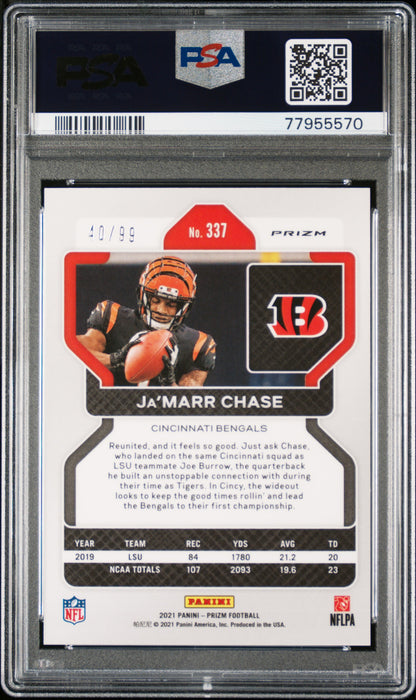 Ja'Marr Chase 2021 Panini Prizm Blue Ice Rookie #40/99 PSA 10 Gem Mint