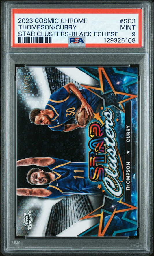 Stephen Curry + Klay Thompson 2023 Topps Chrome Cosmic Star Clusters Black #8/10 PSA 9 Mint