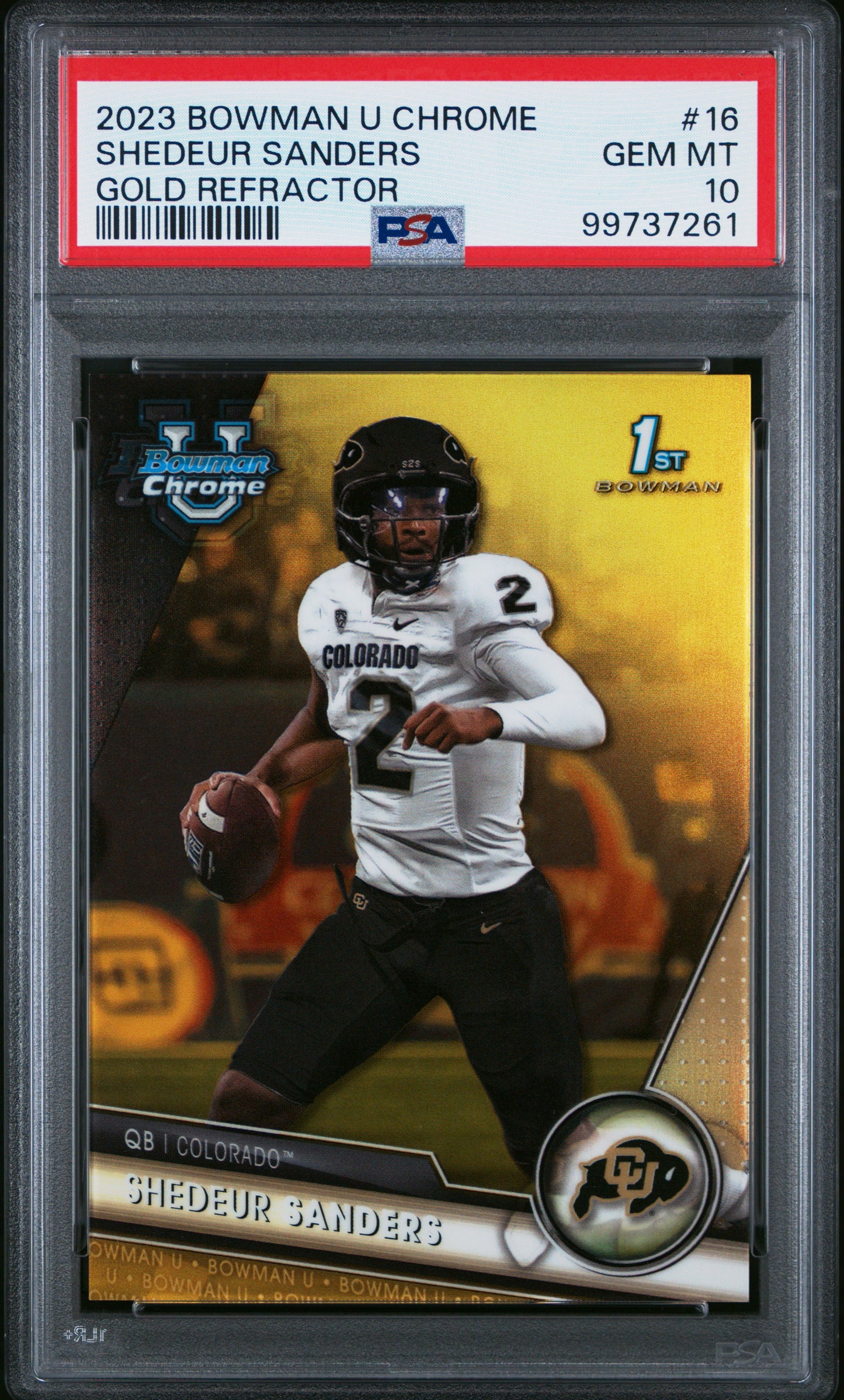 Shedeur Sanders 2023 Bowman Chrome U Gold Refractor #19/50 PSA 10 Gem Mint