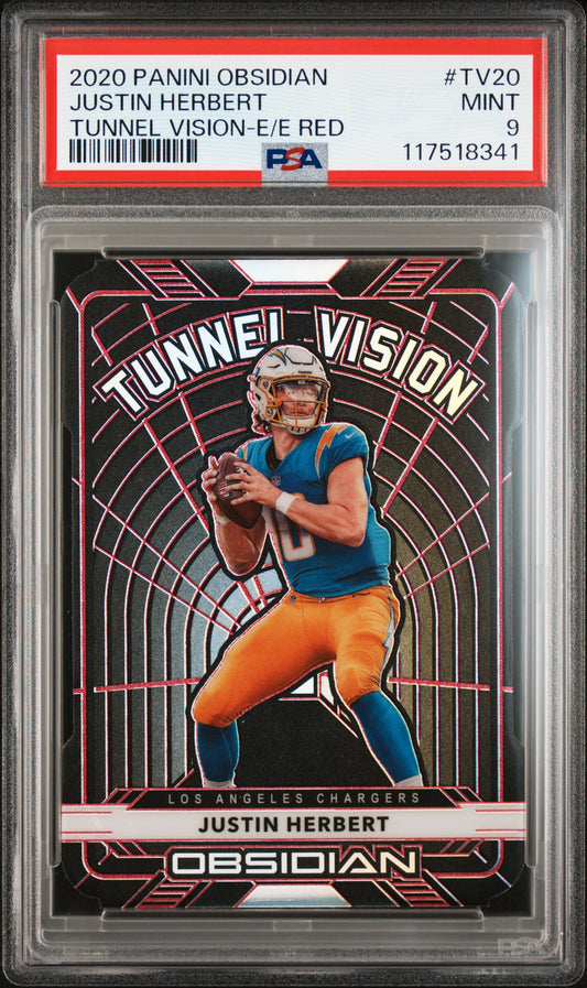 Justin Herbert 2020 Panini Obsidian Tunnel Vision Red #2/5 PSA 9 Mint