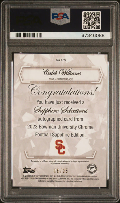 Caleb Williams 2023 Bowman Sapphire Selections Orange Auto #6/25 PSA 10 Gem Mint