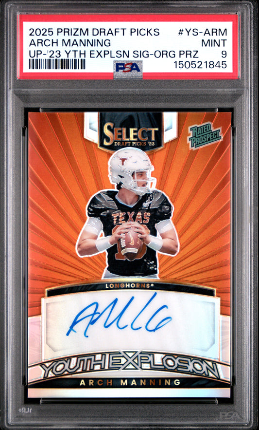 Arch Manning 2023 Select Draft Picks Youth Explosion Orange Prizm #46/49 PSA 9 Mint