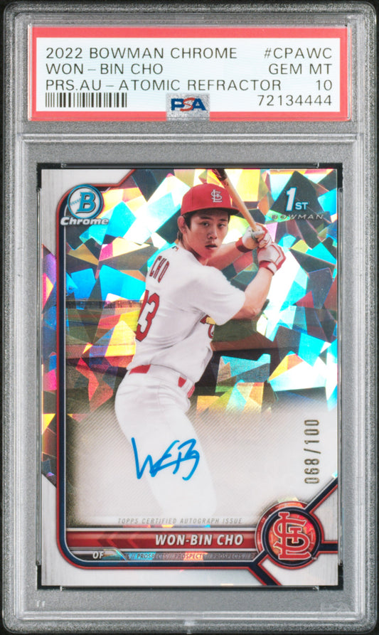 Won-Bin Cho 2022 Bowman Chrome Atomic Refractor Auto #68/100 PSA 10 Gem Mint