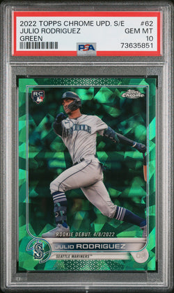 Julio Rodriguez 2022 Topps Chrome Sapphire Update #62 Green #64/75 PSA 10 Gem Mint