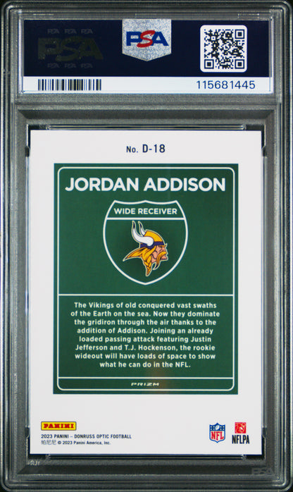 Jordan Addison 2023 Donruss Optic Downtown #D18 PSA 9 Mint