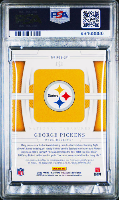 George Pickens 2022 Panini National Treasures NFL Gear Auto #32/49 PSA 8 Nm-Mint