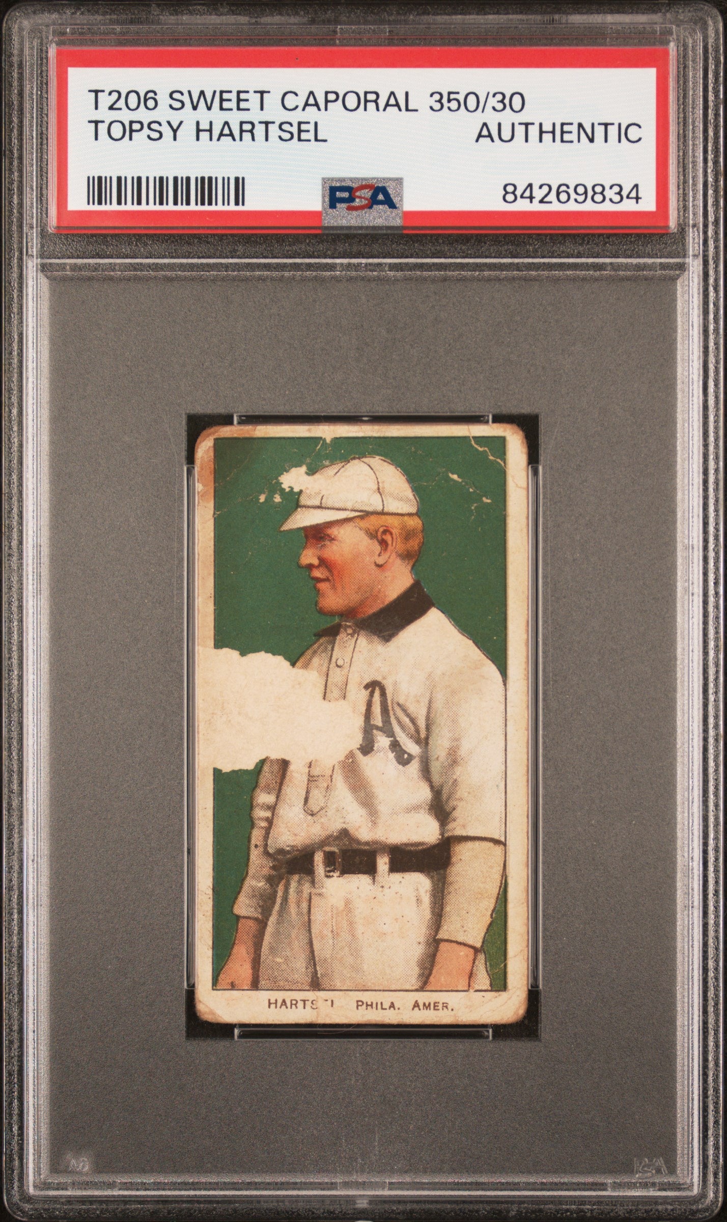 Topsy Hartsel 1909-11 T206 Sweet Caporal 350/30 PSA Authentic