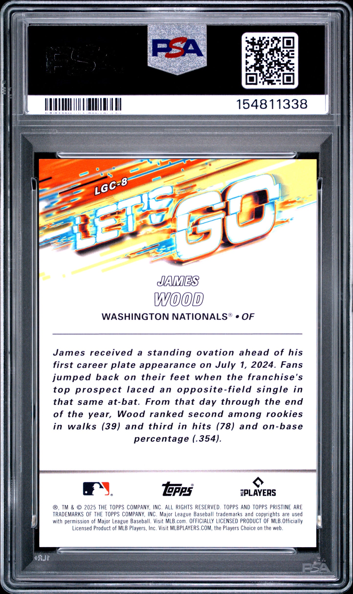 James Wood 2025 Topps Pristine Let's Go Rookie PSA 10 Gem Mint