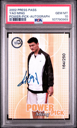 Yao Ming 2002 Press Pass Power Pick Autograph #164/250 PSA 10 Gem Mint