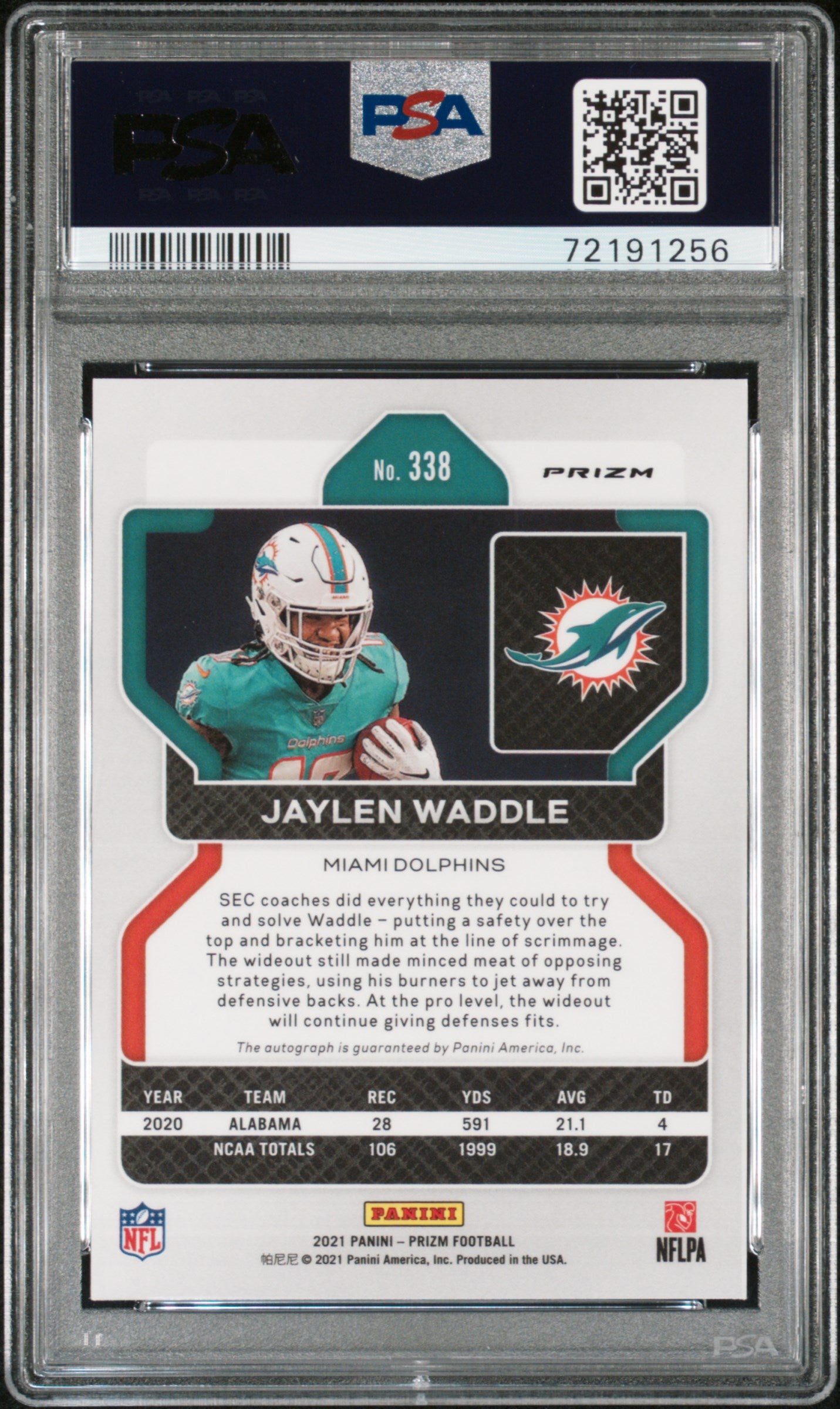 Jaylen Waddle 2021 Panini Prizm No Huddle Auto PSA 10 Auto 10