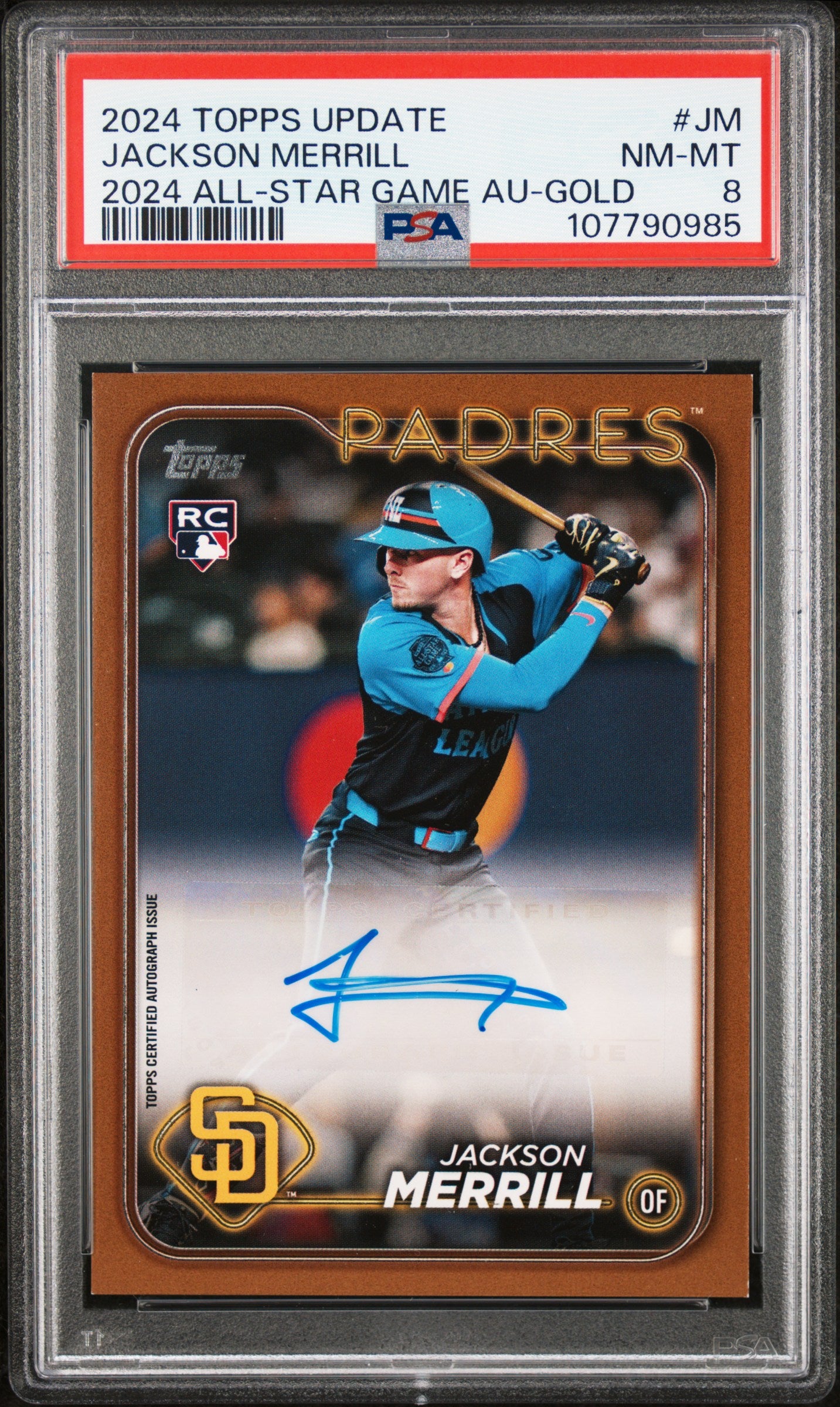 Jackson Merrill 2024 Topps Update All-Star Gold Auto #12/50 PSA 8 Nm-Mint