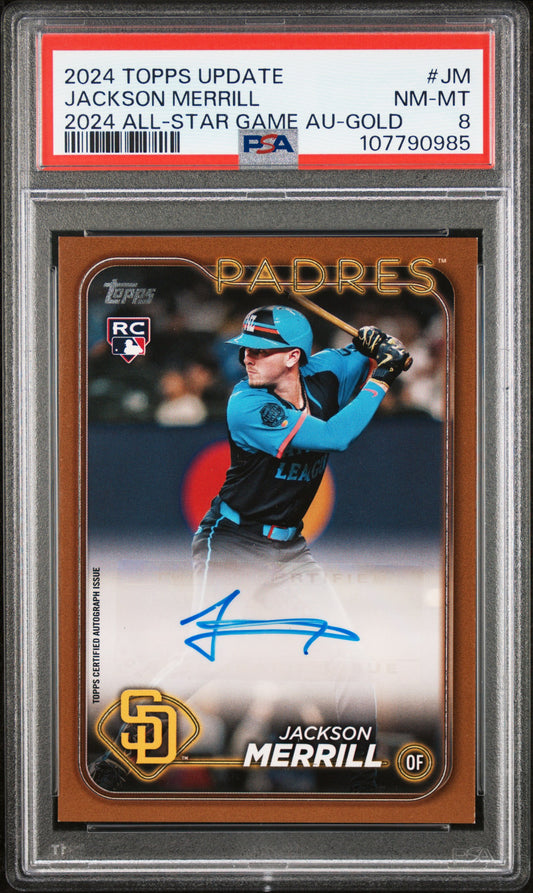 Jackson Merrill 2024 Topps Update All-Star Gold Auto #12/50 PSA 8 Nm-Mint