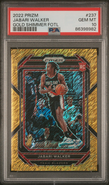 Jabari Walker 2022 Panini Prizm Rookie #237 Gold Shimmer FOTL #8/10 PSA 10 Gem Mint