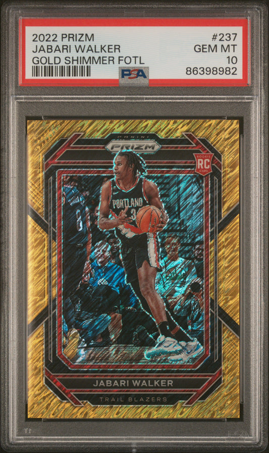 Jabari Walker 2022 Panini Prizm Rookie #237 Gold Shimmer FOTL #8/10 PSA 10 Gem Mint