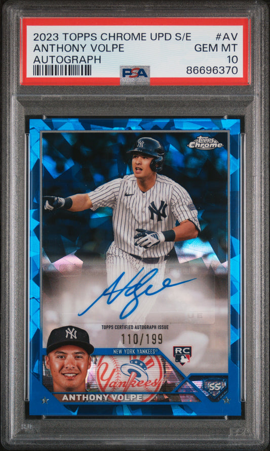 Anthony Volpe 2023 Topps Chrome Update Sapphire Auto #110/100 PSA 10 Gem Mint