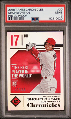 Shohei Ohtani 2018 Panini Chronicles Press Proof #119/299 PSA 9 Mint