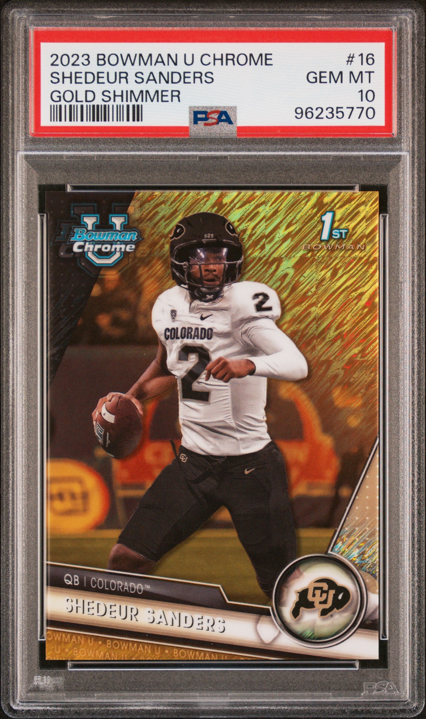 Shedeur Sanders 2023 Bowman Chrome U Gold Shimmer #44/50 PSA 10 Gem Mint