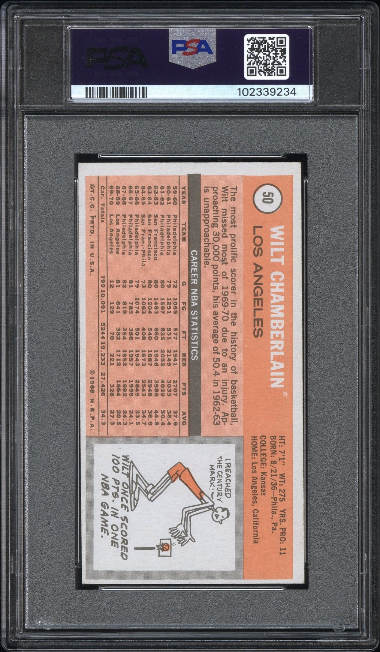 Wilt Chamberlain 1970 Topps #50 PSA 7 Near Mint