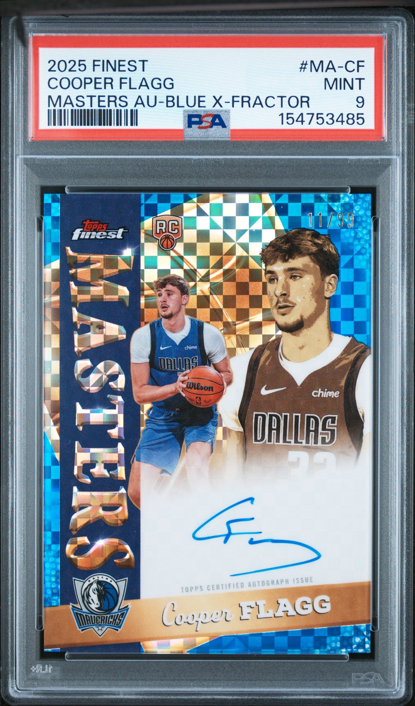 Cooper Flagg 2025 Topps Finest Masters Blue Xfractor Auto #11/99 PSA 9 Mint