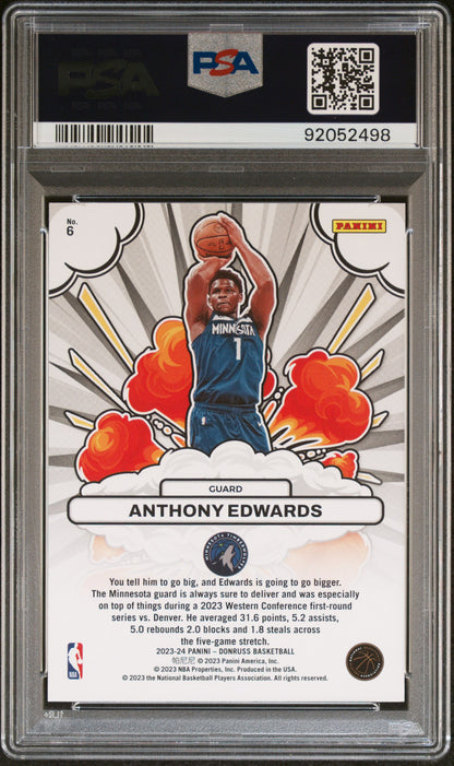 Anthony Edwards 2023 Donruss Bomb Squad Purple Laser #31/99 PSA 10 Gem Mint