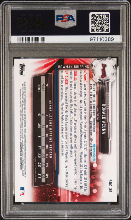 Ronald Acuna Jr. 2017 Bowman Chrome Draft Purple Refractor #107/250 PSA 10 Gem Mint