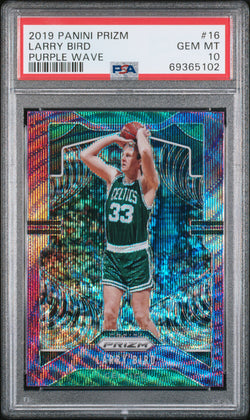 Larry Bird 2019 Panini Prizm #16 Purple Wave PSA 10 Gem Mint