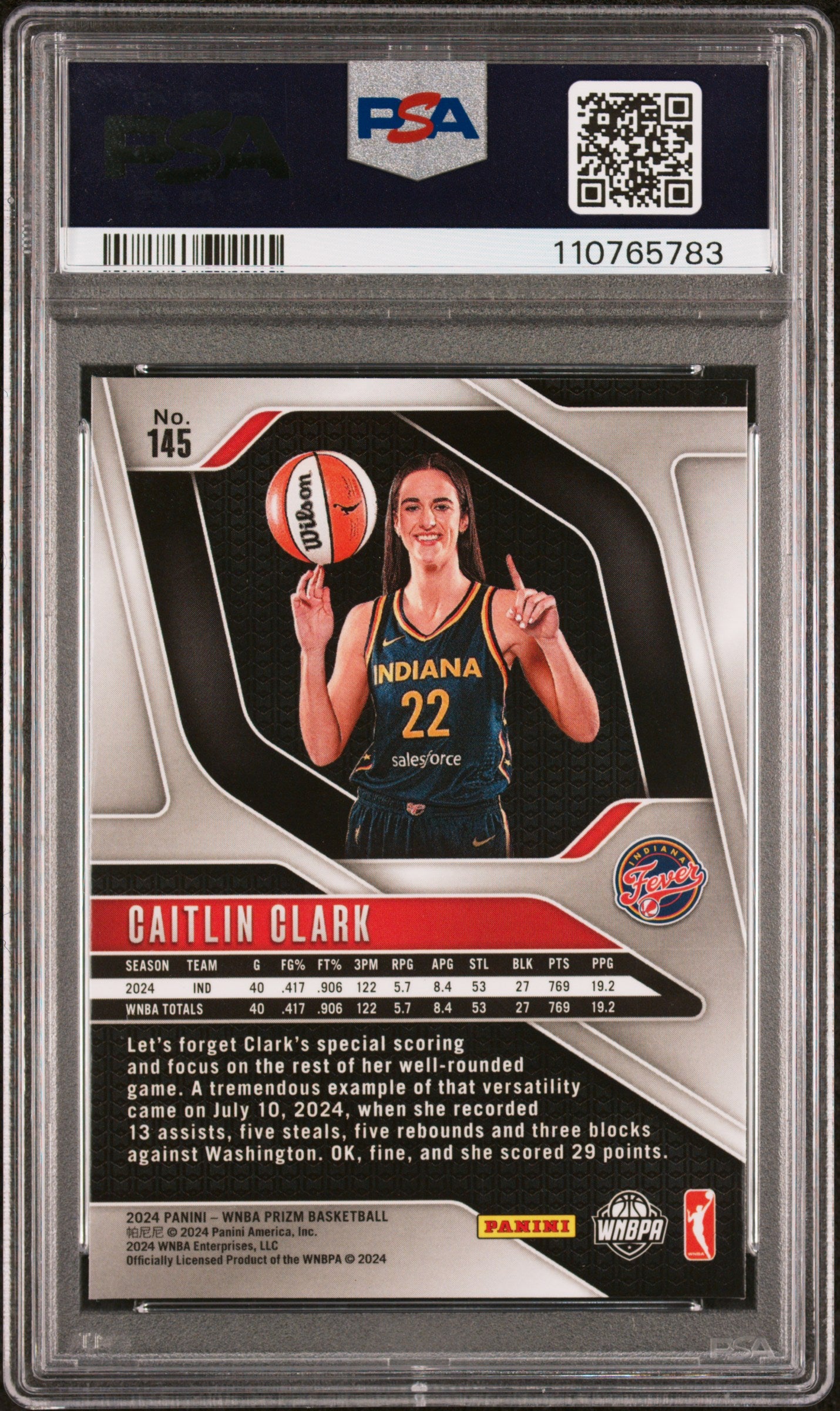 Caitlin Clark 2024 Panini Prizm WNBA Rookie #145 PSA 10 Gem Mint 5783