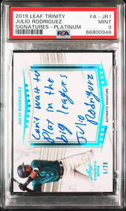Julio Rodriguez 2019 Leaf Trinity Platinum Signatures Inscription #5/20 PSA 9 Mint