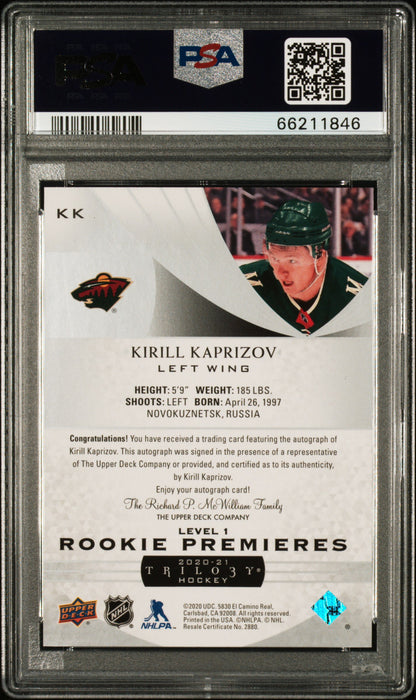 Kirill Kaprizov 2020 Upper Deck Trilogy Rookie Auto #160/249 PSA 9 Auto 10