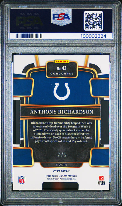 Anthony Richardson 2023 Panini Select Green Die-Cut Prizm RC #2/5 PSA 10 Gem Mint