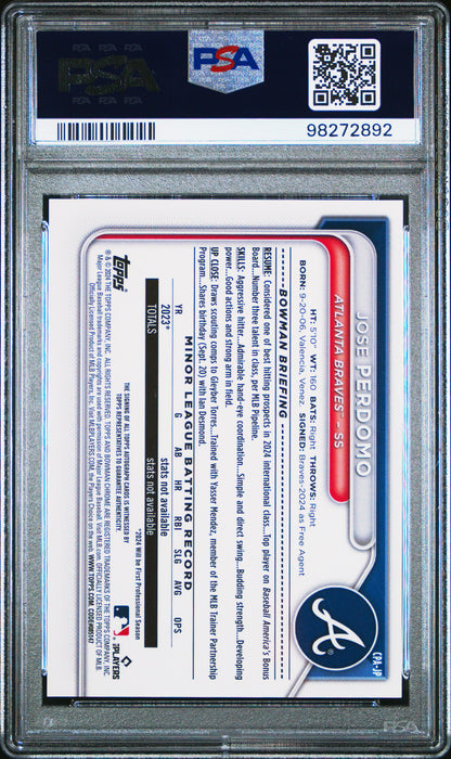 Jose Perdomo 2024 Bowman Chrome Auto Speckle Refractor #106/299 PSA 10 Gem Mint