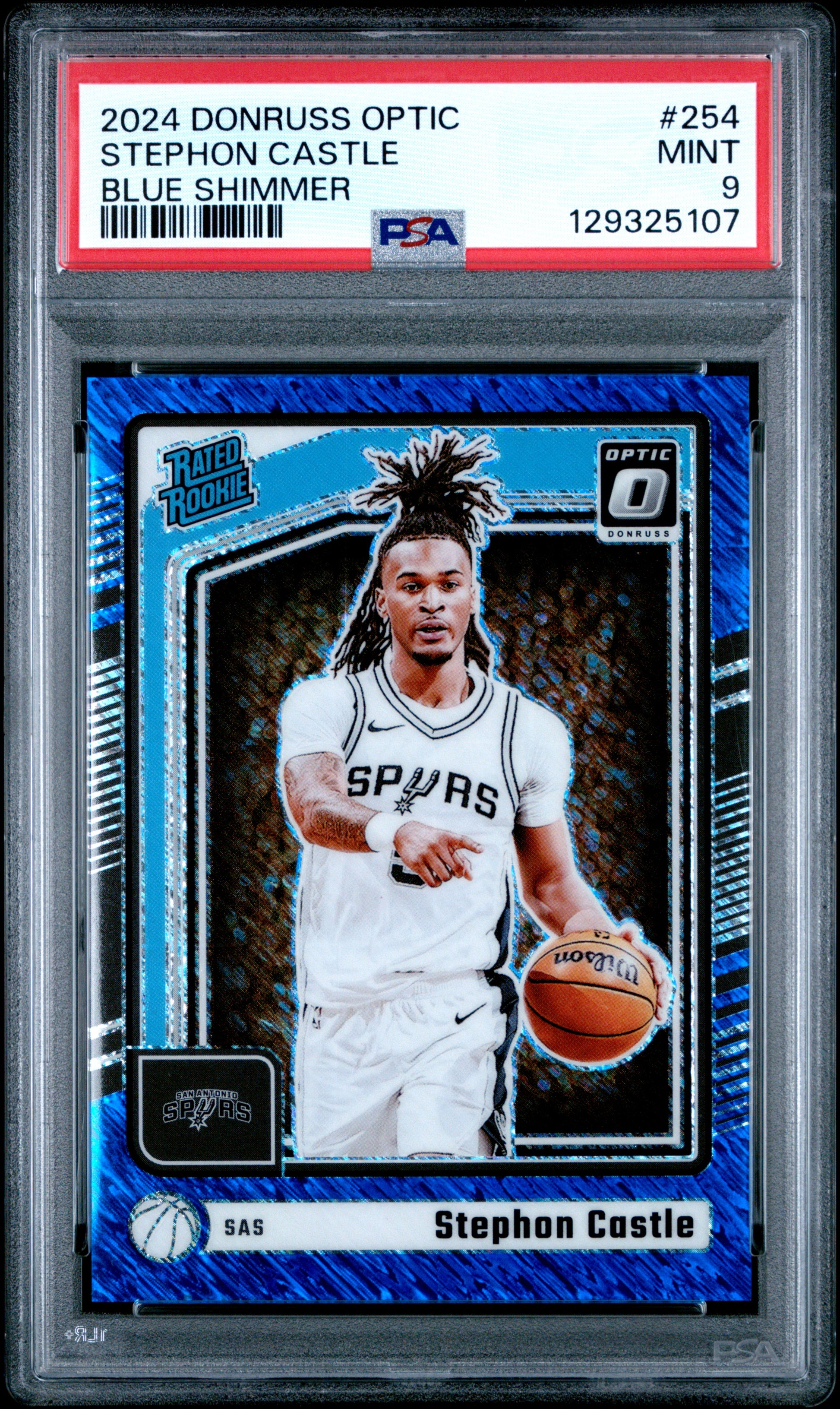 Stephon Castle 2024 Donruss Optic Blue Shimmer Rookie #39/75 PSA 9 Mint