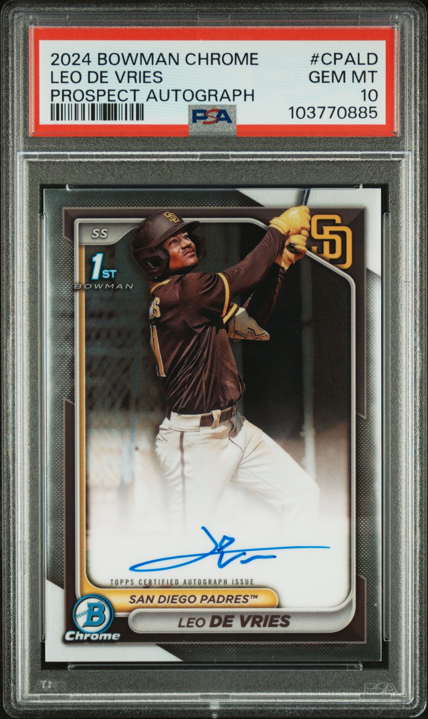 Leo de Vries 2024 Bowman Chrome Auto PSA 10 Gem Mint 0885