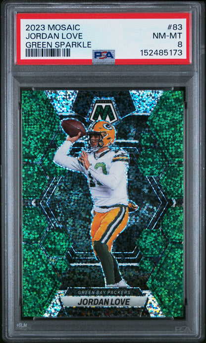Jordan Love 2023 Panini Mosaic #83 Green Sparkle #1/8 PSA 8 Nm-Mint