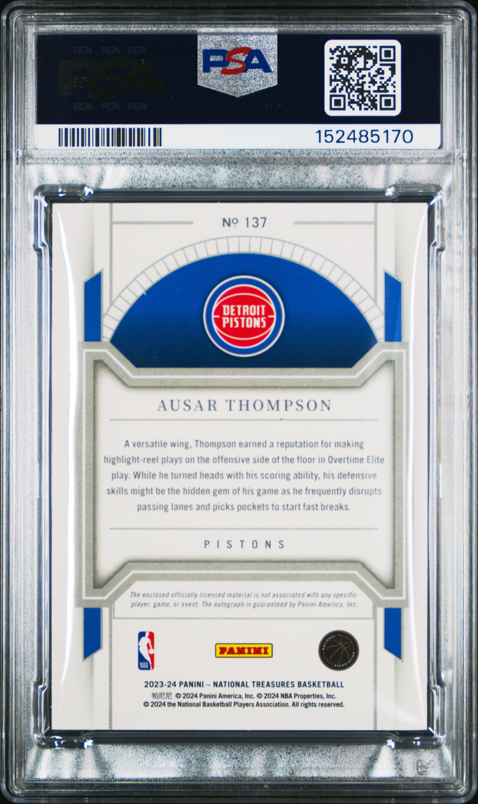 Ausar Thompson 2023 National Treasures Pink Rookie Patch Auto #21/25 PSA 8 Nm-Mint