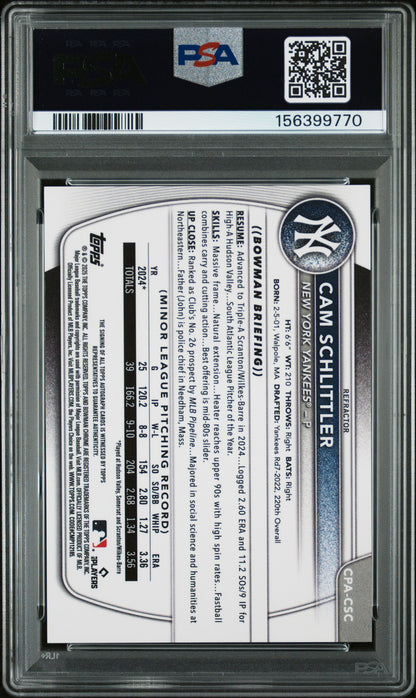 Cam Schlittler 2025 Bowman Chrome Auto #480/499 PSA 10 Gem Mint