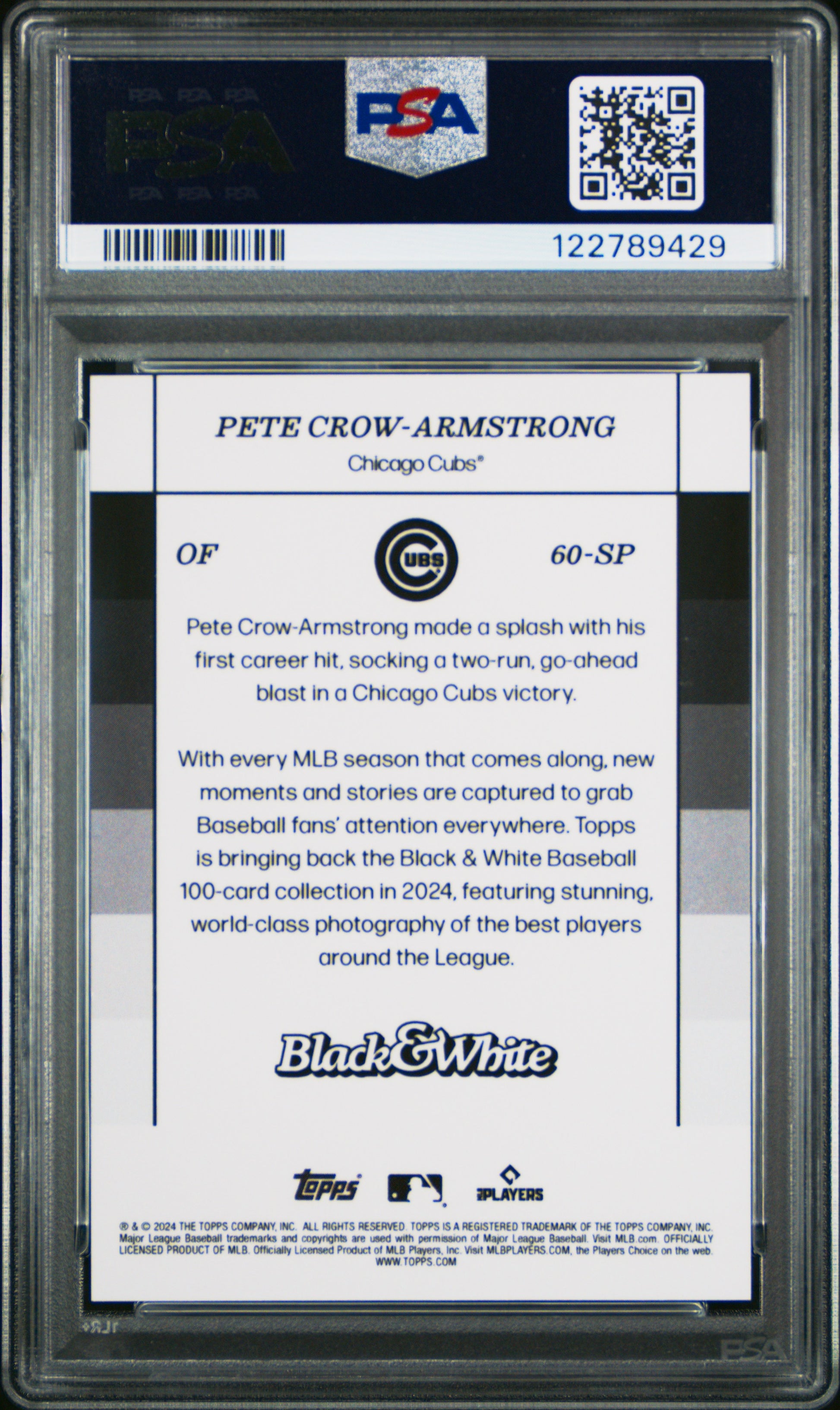 Pete Crow-Armstrong 2024 Topps Black and White Variation SP Rookie PSA 10 Gem Mint