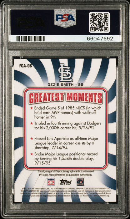 Ozzie Smith 2014 Finest Greats Red Refractor Auto #24/25 PSA 9 Auto 10