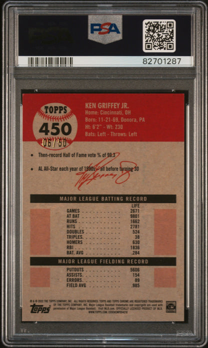 Ken Griffey Jr. 2022 Topps Platinum Anniversary Gold Wave Refractor #6/50 PSA 10 Gem Mint