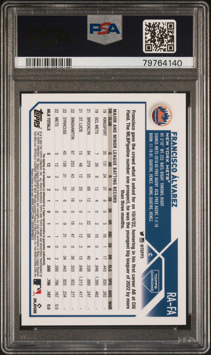 Francisco Alvarez 2023 Topps Chrome Blue Raywave Rookie Auto #17/150 PSA 10 Gem Mint