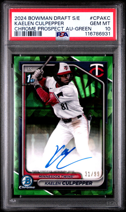 Kaelen Culpepper 2024 Bowman Draft Sapphire Green Auto #31/99 PSA 10 Gem Mint