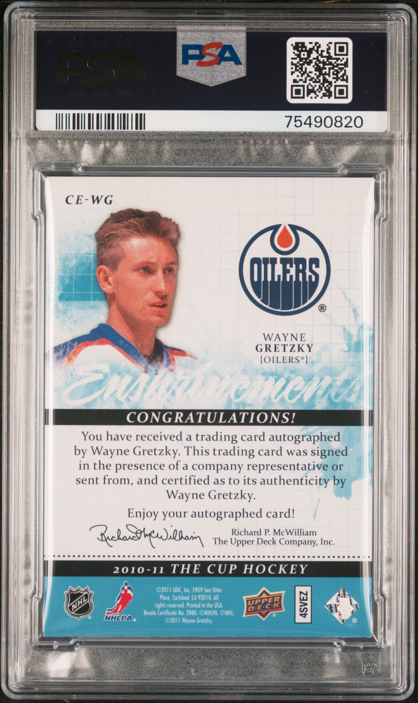 Wayne Gretzky 2010 Upper Deck The Cup Enshrinements Auto #13/50 PSA 7 Auto 10