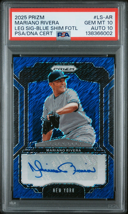 Mariano Rivera 2025 Panini Prizm Legendary Signatures Blue Shimmer Auto #5/8 PSA 10 Auto 10
