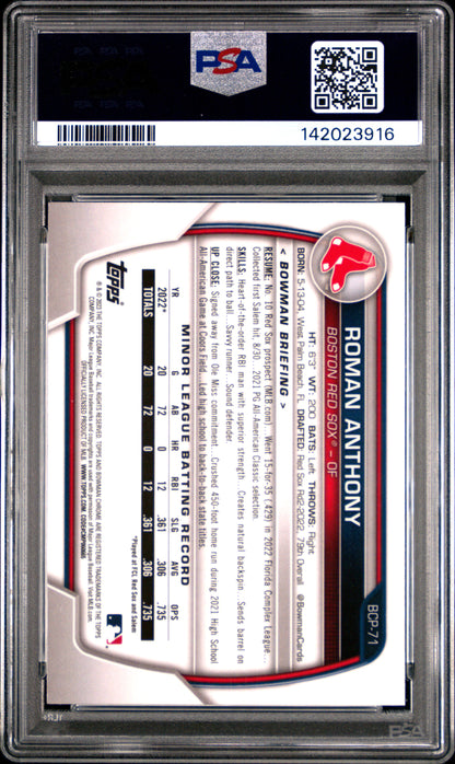 Roman Anthony 2023 Bowman Chrome #BCP71 PSA 10 Gem Mint 3916