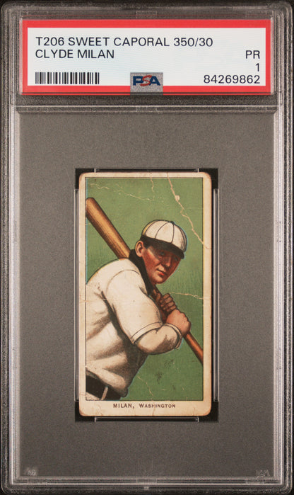Clyde Milan 1909-11 T206 Sweet Caporal 350/30 PSA 1 Poor