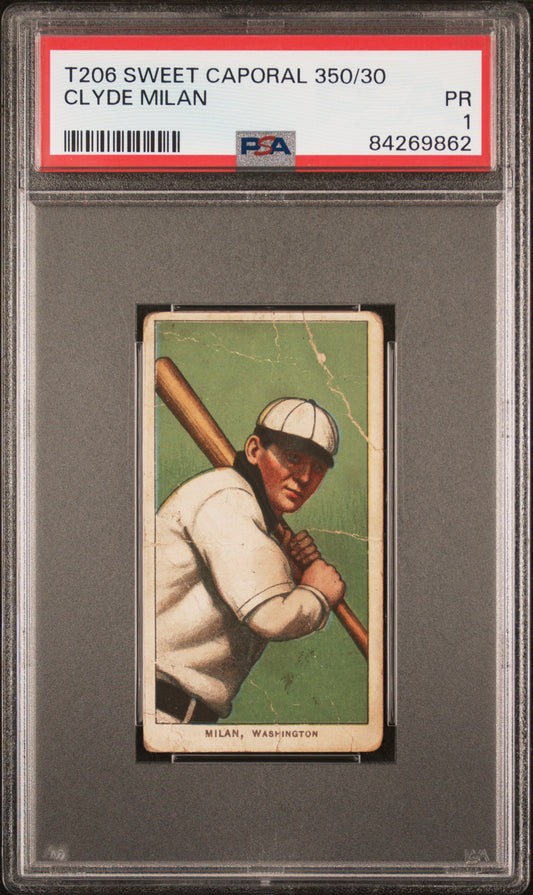 Clyde Milan 1909-11 T206 Sweet Caporal 350/30 PSA 1 Poor